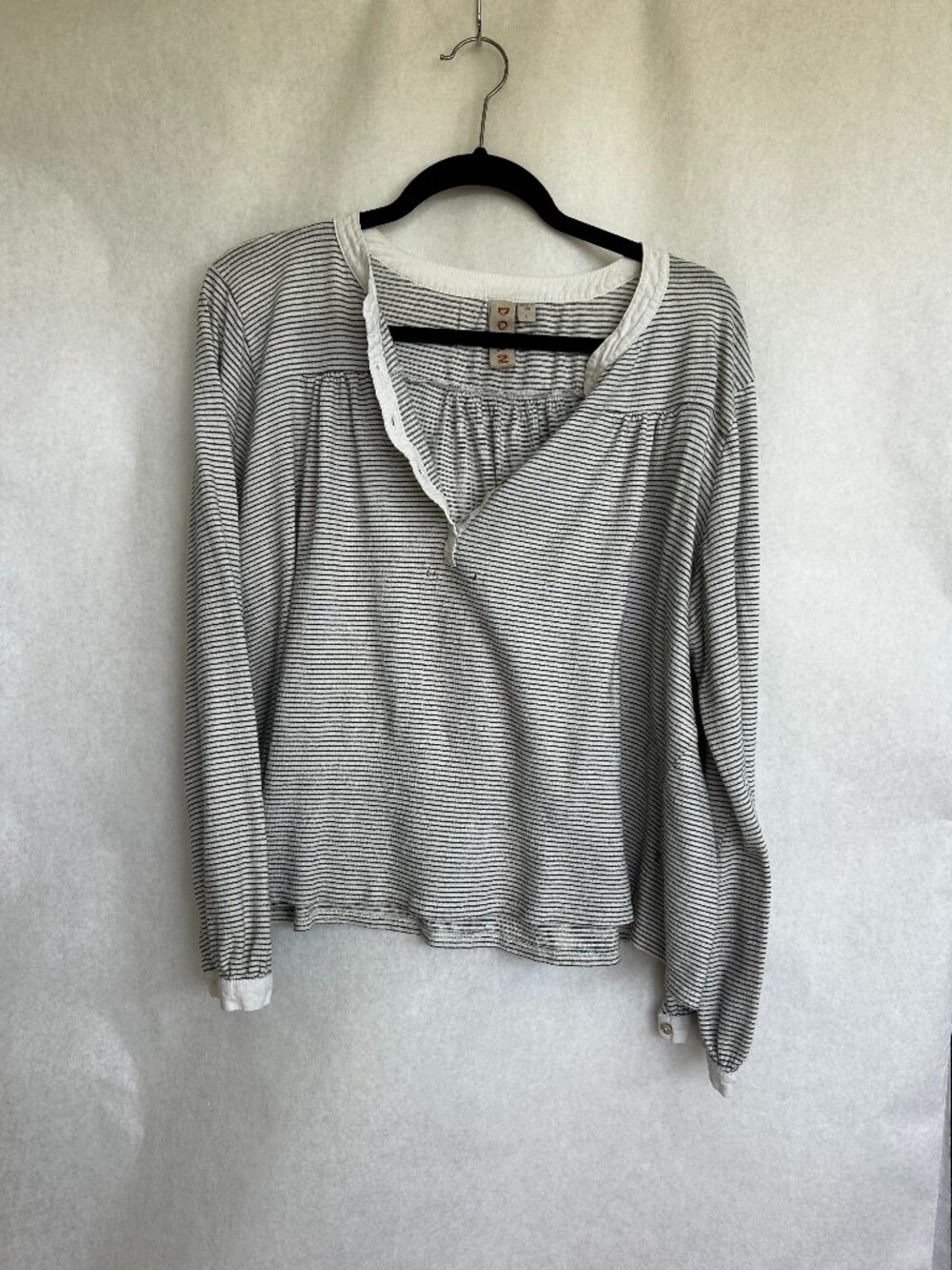 Dolan Black White Striped Long Sleeve Peasant Top L